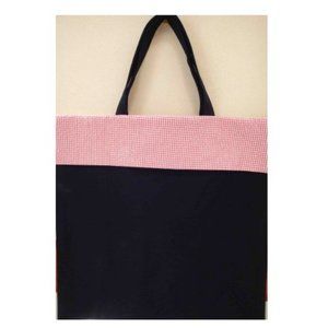 Navy Blue Tote Bag with Seersucker Trim